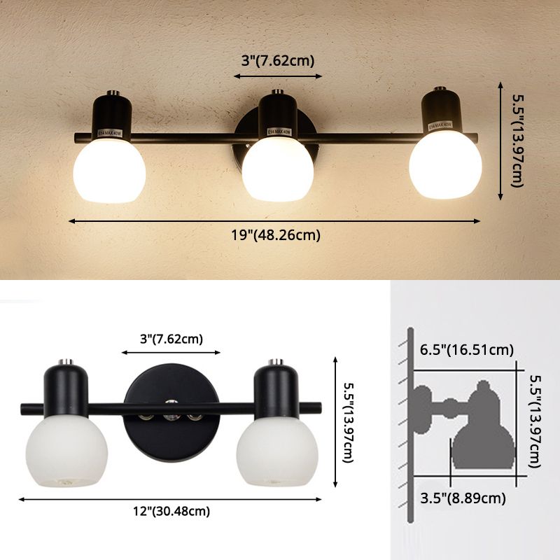 White Glass Shade Contemporary Style Wall Sconce Black Metal Base Mirror Light