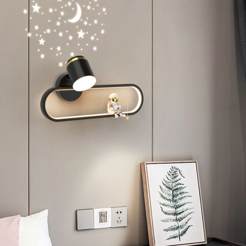 Metal Oval Shape Wall Light Astronaut 2 Lights LED Wall Sconce for Kid's Room