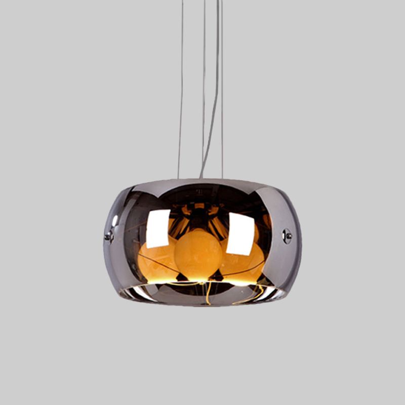 3 Bulbs Dining Room Chandelier Contemporary Chrome Hanging Light with Drum Mirrored Glass Shade