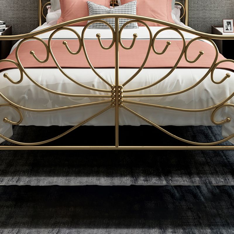Four Poster Bed Glam Metal Bed, Camelback Open-Frame with Metal Legs