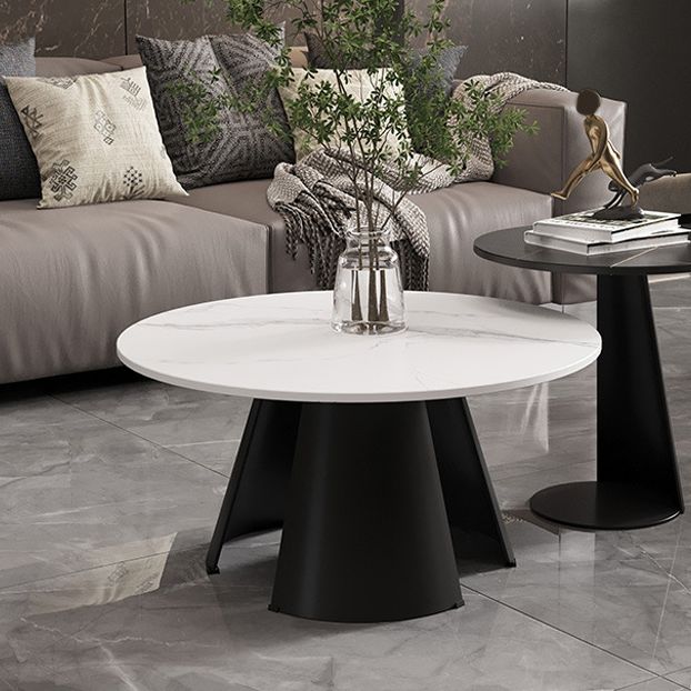 Abstract Base Design Round Slate Table Board Glam Style Metal Leg Coffee Table