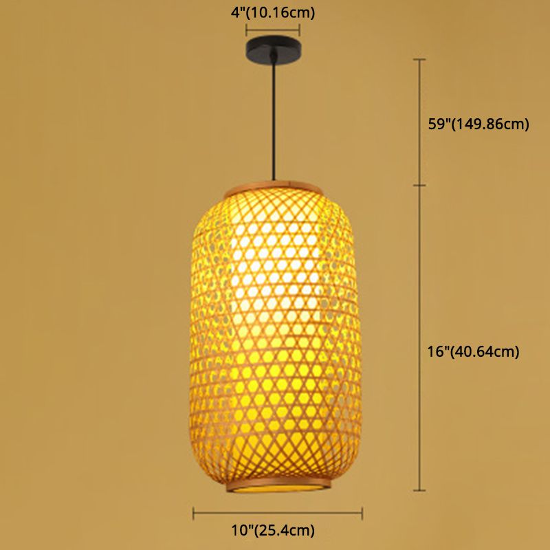 1 Light Lantern Hanging Light Fixtures Japanese Bamboo Ceiling Pendant for Restaurant
