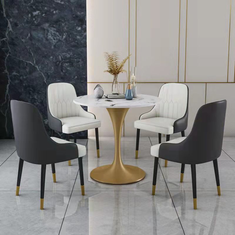 Metal Traditional Luxury Round Dining Table Sintered Stone Table with Tulip Base