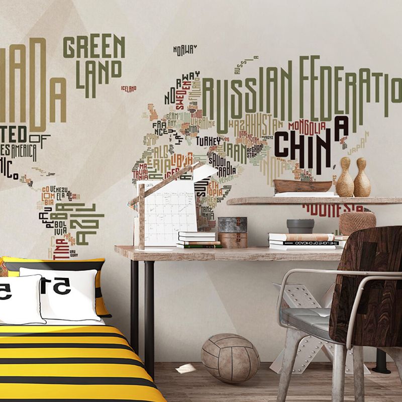Decorative Non-Woven Fabric Mural Contemporary World Map Wall Covering for Home Decoration