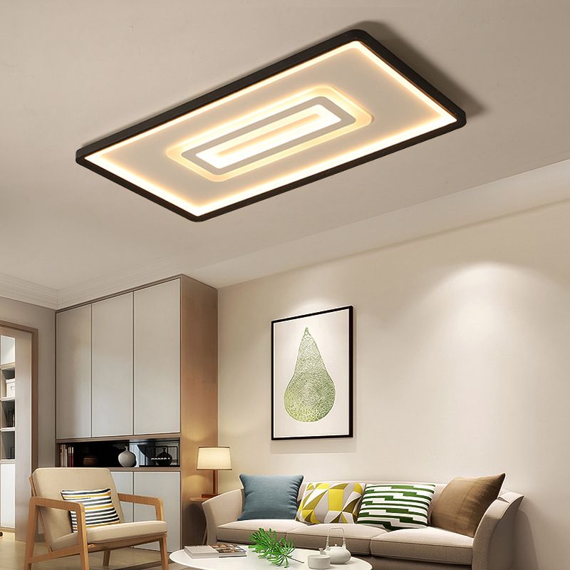 35.5"/43" W Dual Rechteck Flush Licht Nordic Style Schwarz Metall Innenbeleuchtung, Warm/Weiß Licht/Fernbedienung Stepless Dimmen