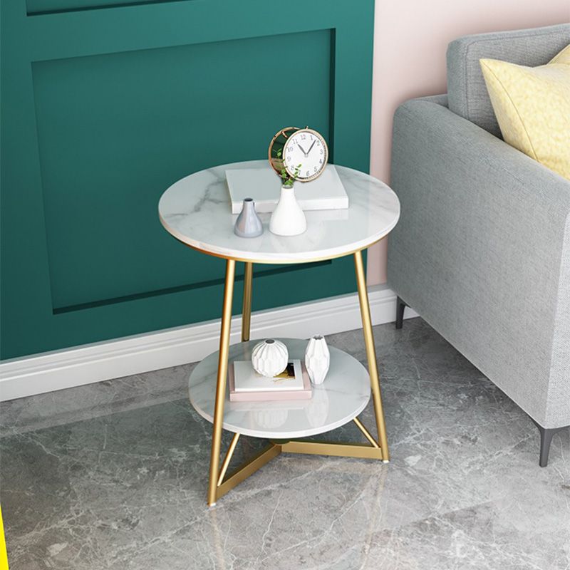 Modern Style Round Sintered Stone Top Gold/Black Metal Base Side Table