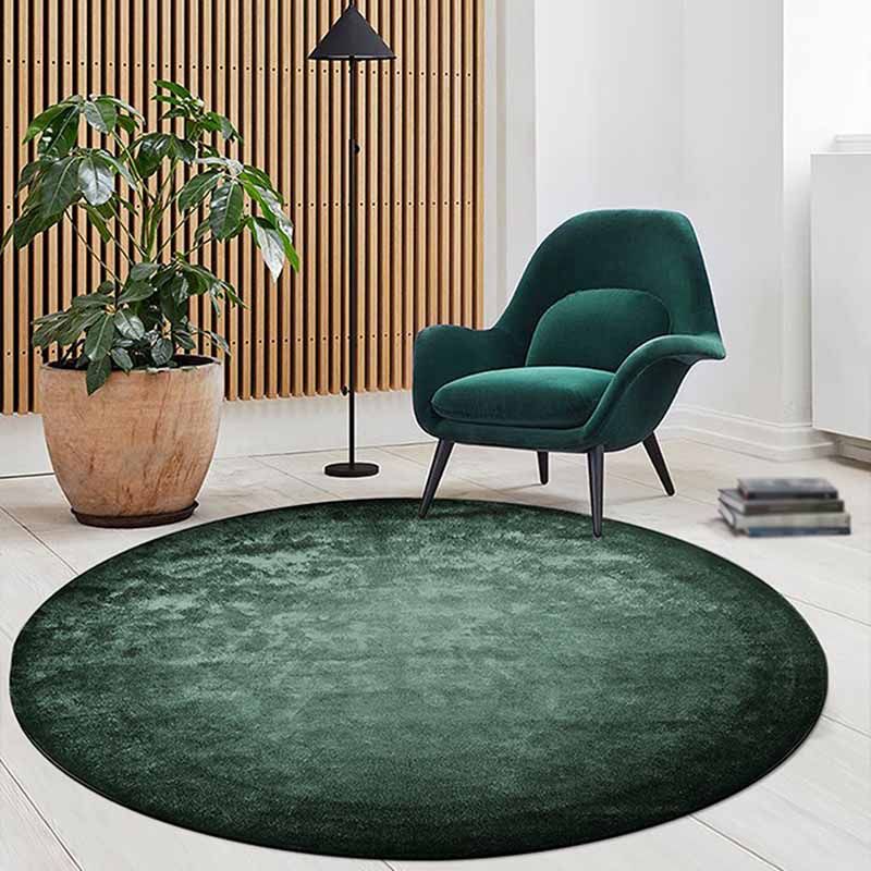 Fancy Green Area Carpet Modern Polyester Area Rug Pure Color Stain Resistant Rug for Bedroom