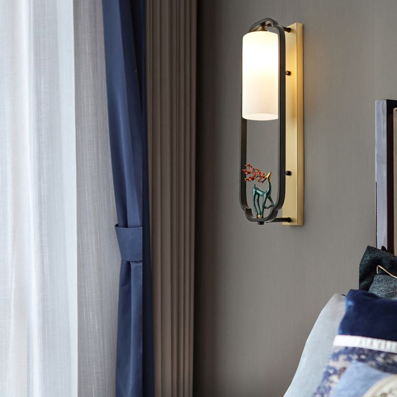 Metal Modern Wall Sconce Cylinder Shape Wall Light with Glass Shade for Bedroom
