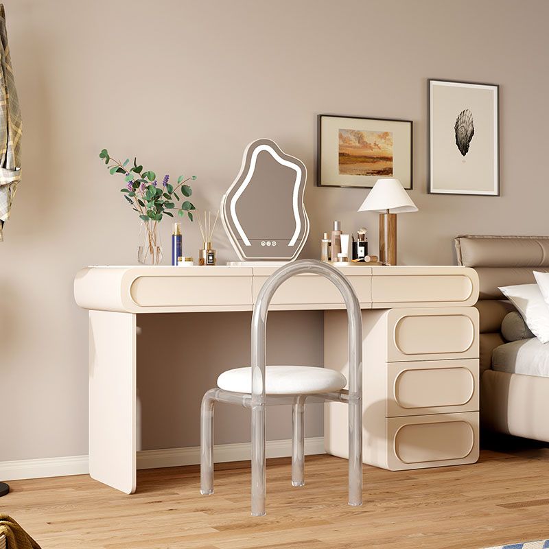 Glam Stone Beige Vanity Desk Bedroom Vanity Dressing Table with Drawer