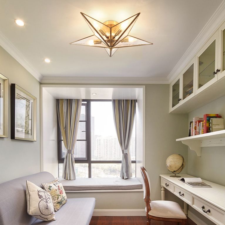 Luz de techo de latón de pentagrama de 23.6 pulgadas de ancho con lámpara de montaje de altura de estilo de estilo nórdico de 5 luces