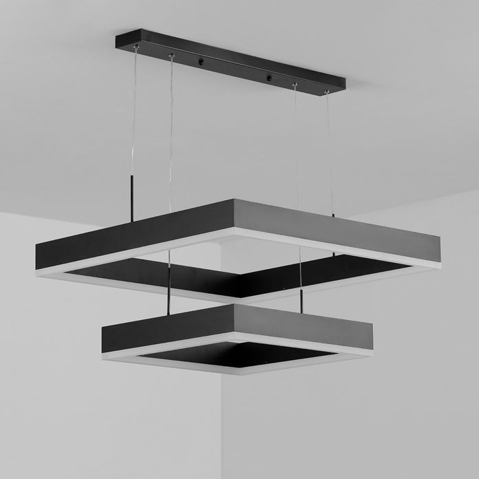 Lampadari moderni per sala da pranzo a più quadrati apparecchi di illuminazione a sospensione in finitura nera