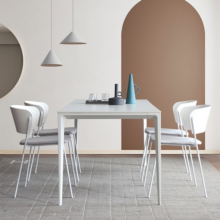 Modern Sintered Stone White Dining Set with Rectangle Tabale and Metal Base Dining Room Set