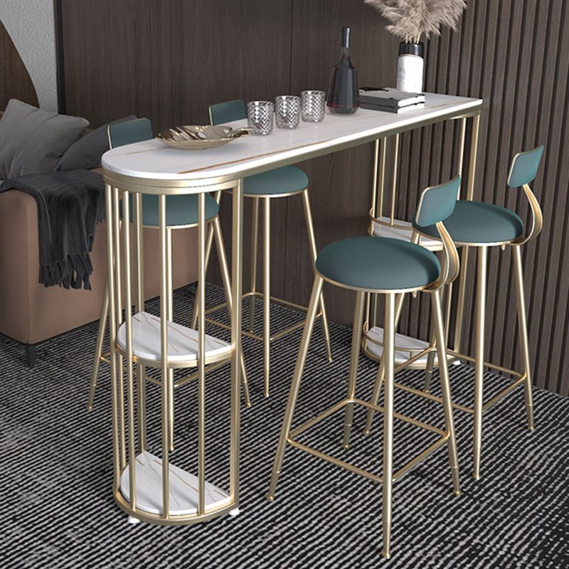 Indoor Oval Pub Dining Set 1/2/3 Pieces Stone and Metal Pub Set with Storage