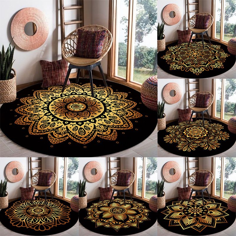 Shabby Chic Black Tone Area Rug Polyester Carpet Stain Resistant Carpet for Living Room