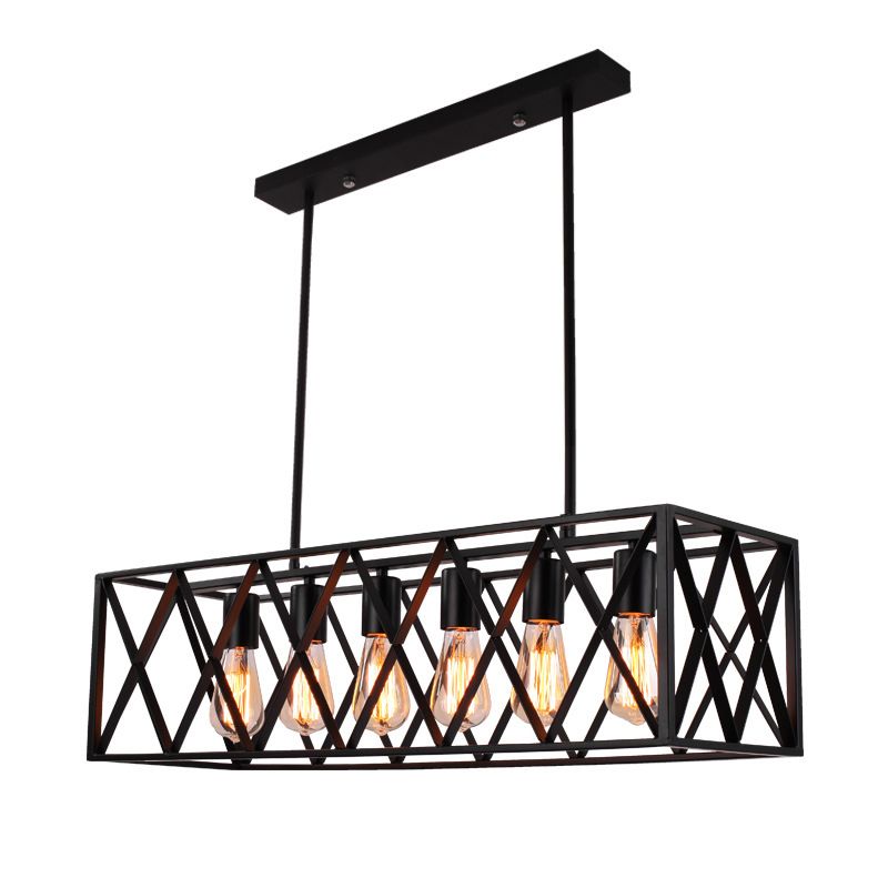 Rettangle Island Lampadella luci industriali di illuminazione del lampadario in metallo per tavolo da pranzo