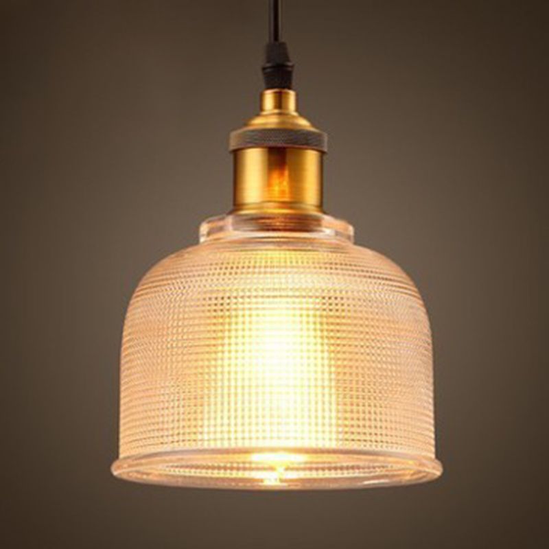 1 Light Bell Pendant Lamp Vintage Industrial Ribbed Glass Hanging Lamp for Dining Room Table