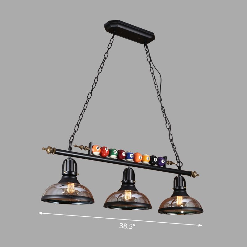 Black 3-Light Suspension Lamp Industrial Metal Linear Island Light with Shade and Billiard Balls
