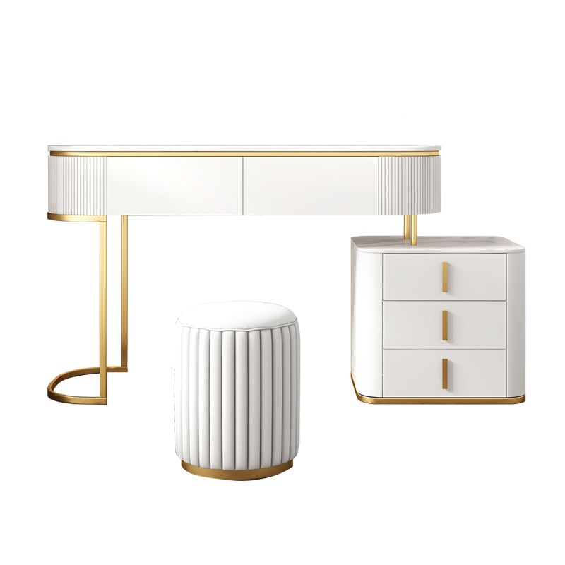 5 Drawers Vanity Set with Padded Stool 29.52" High Dresser in White