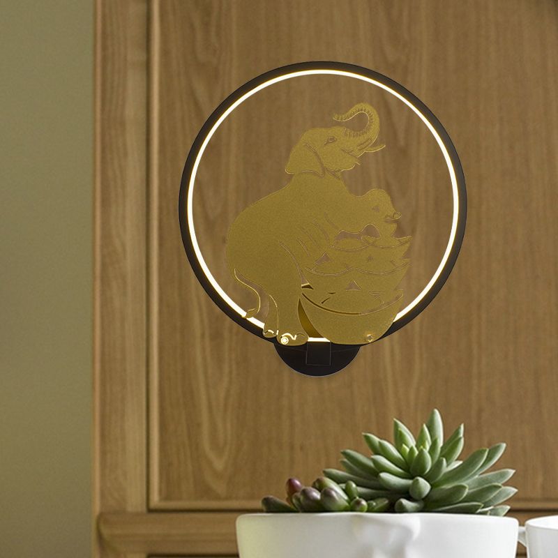 SIKA Deer / Elephant Aluminium Mural Lampe moderniste Black-Gold LED Mur Mount Lumière pour Parlor