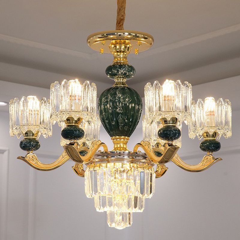 Lustre en cristal primaire vintage salé à manger cylindrique en suspension