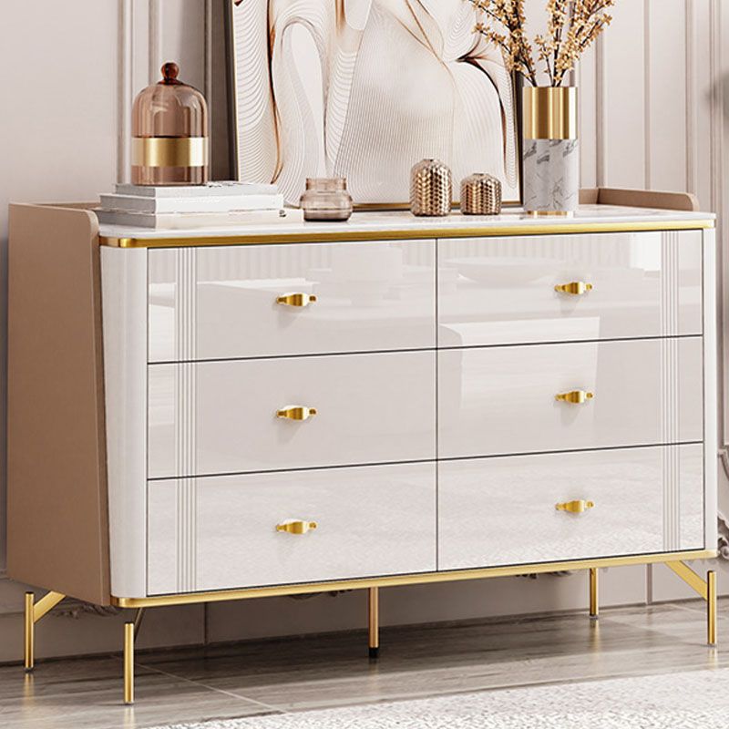 Glam Stone Storage Chest Bedroom Chest in White with Metal Legs