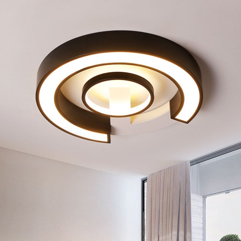 Black Curved LED Flush Mount Modernism Acrylic Flush Ceiling Light Fixture in Warm/White Light, 18"/21.5" Width