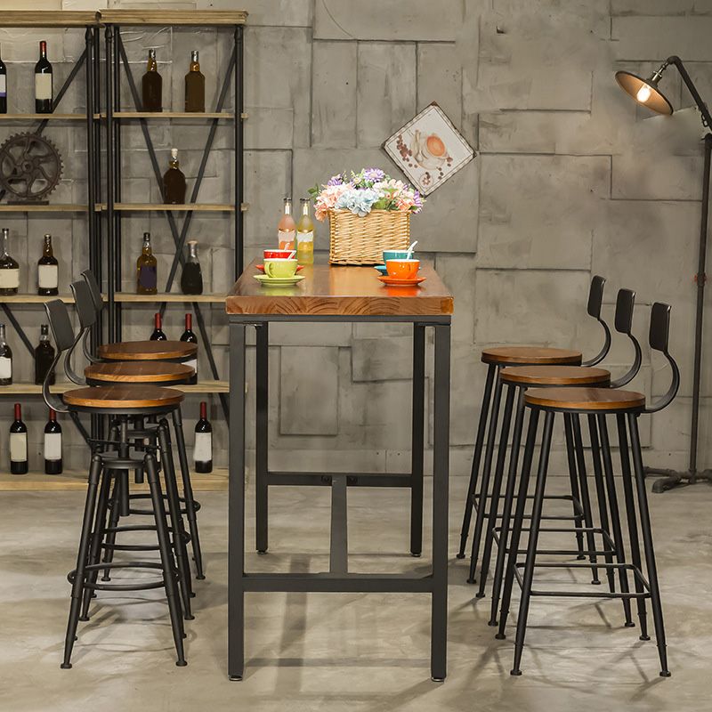 Metal Bar Table Rectangular Wood Top Bistro Pub Table with Trestle Base