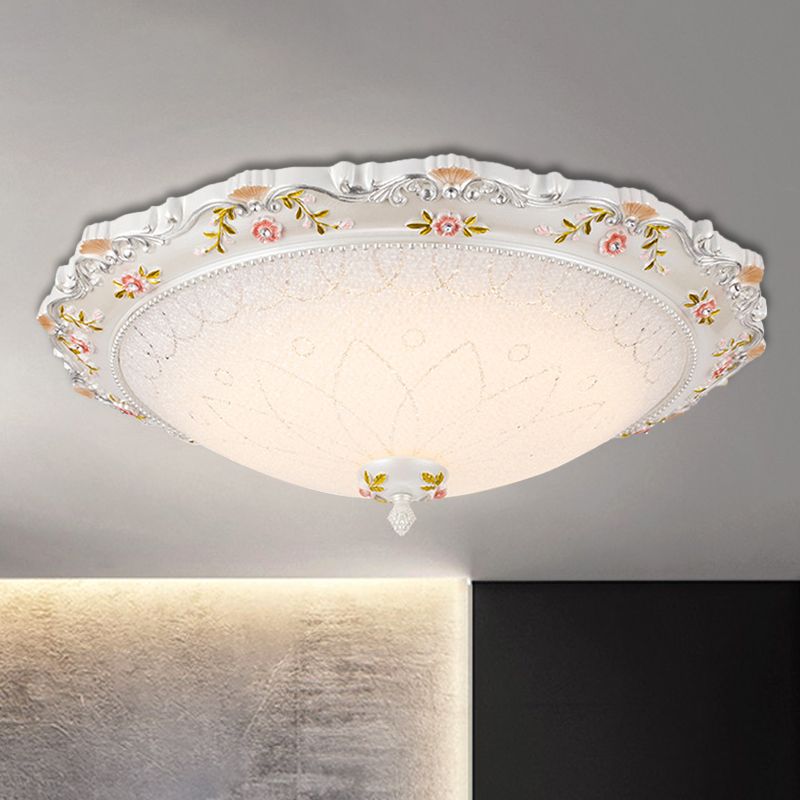 14"/16.5"/21" Wide LED Domed Flushmount Vintage Style White Opaline Glass Close to Ceiling Lamp, Warm/White Light