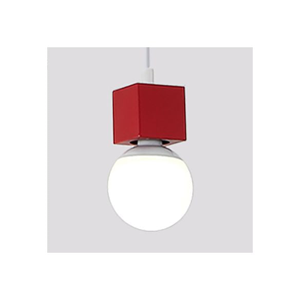 Loft Stylish Bare Bulb Ceiling Hanging Light with Square Design 1 Head Metallic Pendant Lighting in Grey/Red