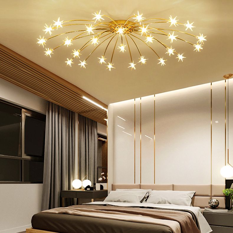 Lámpara de techo Radial Star en soporte semiempotrado LED de metal de estilo moderno y lujoso para dormitorio
