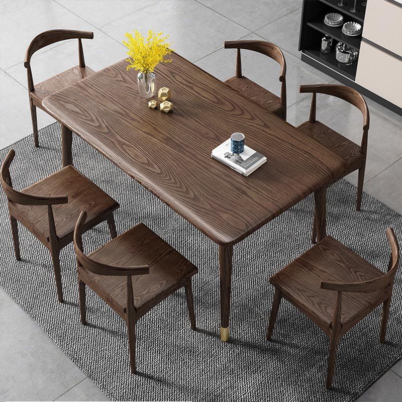 Rectangular Solid Wood Dining Table Modern Natural-brown Furniture with 4 Legs for Home