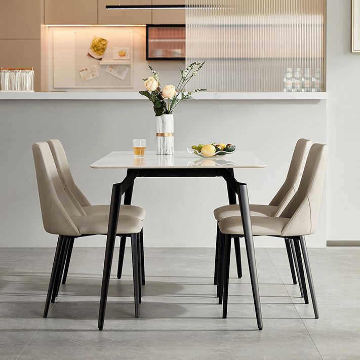 Rectangle Modern Dining Table White Stone Top Indoor Dinette Table