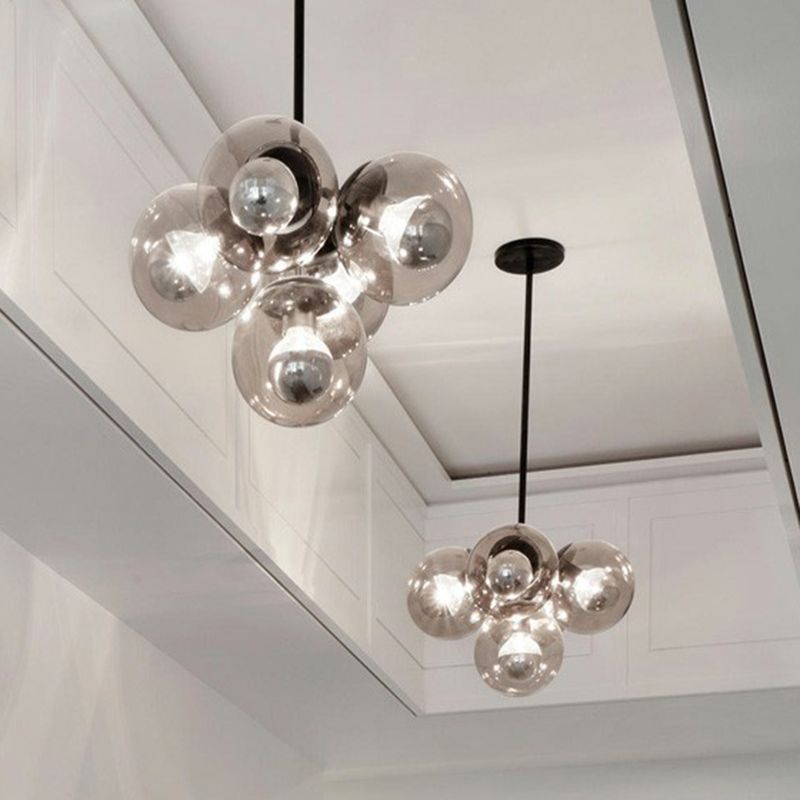 Bolle in vetro lampadario a pendente Nordico 6 lampadine nere lampada appesa per camera da letto