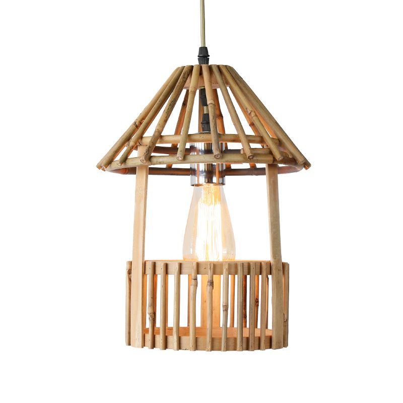 Colgante de suspensión hecha a mano de bambú contemporánea 1 cabeza de madera de madera luz de techo colgante
