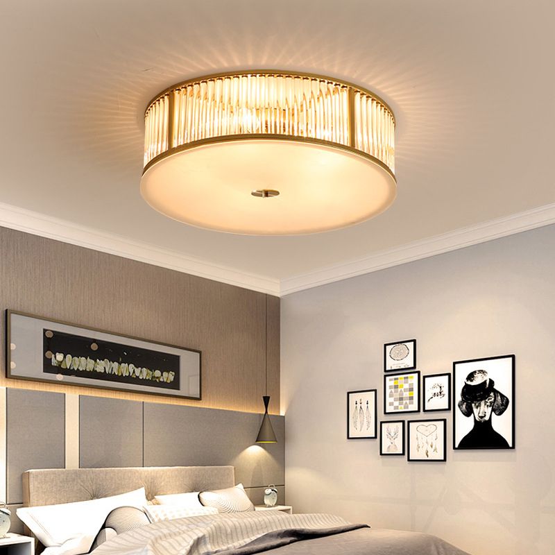Plafonnier encastré à tambour, plafonnier moderne en cristal pour chambre à coucher, doré