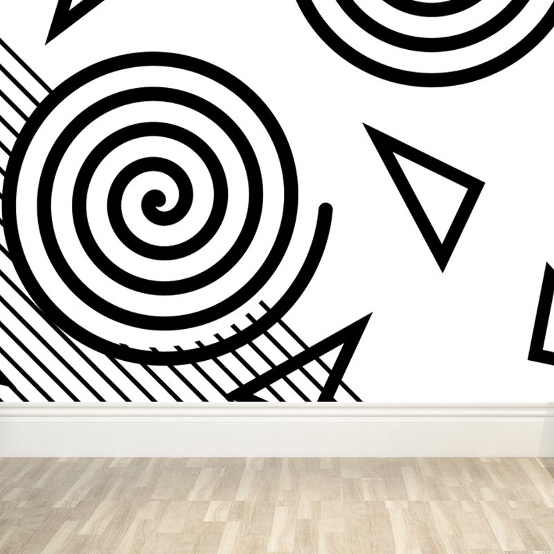 Modern Geometric Wall Paper Mural for Kids Room Custom Wall Covering in Black-White