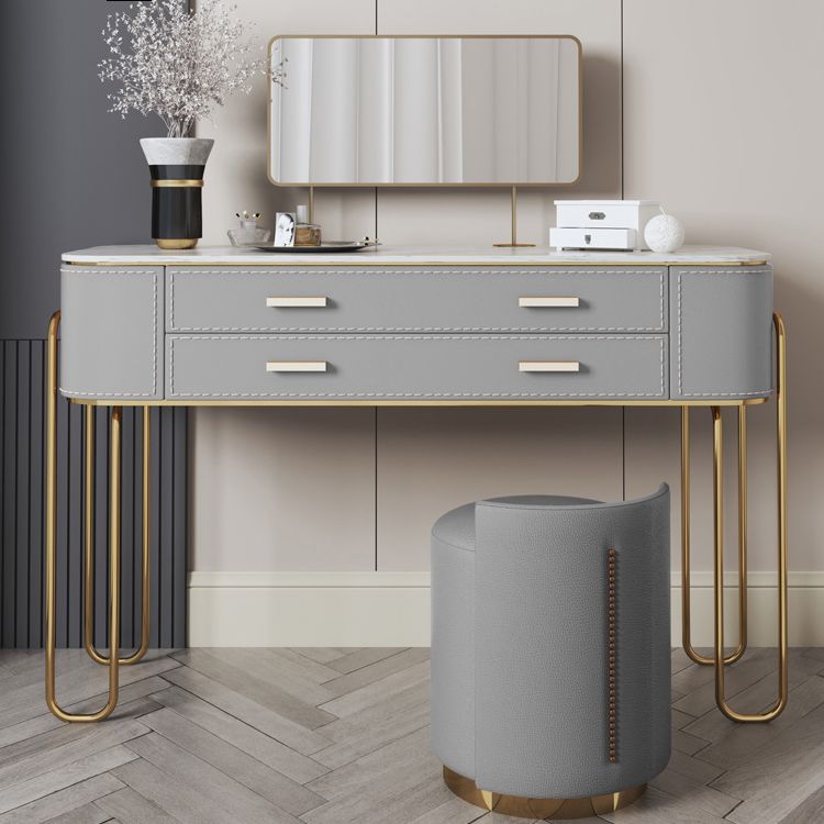 Mirror & 2 Drawers Light Grey Makeup Vanity Dressing Table Stool Set