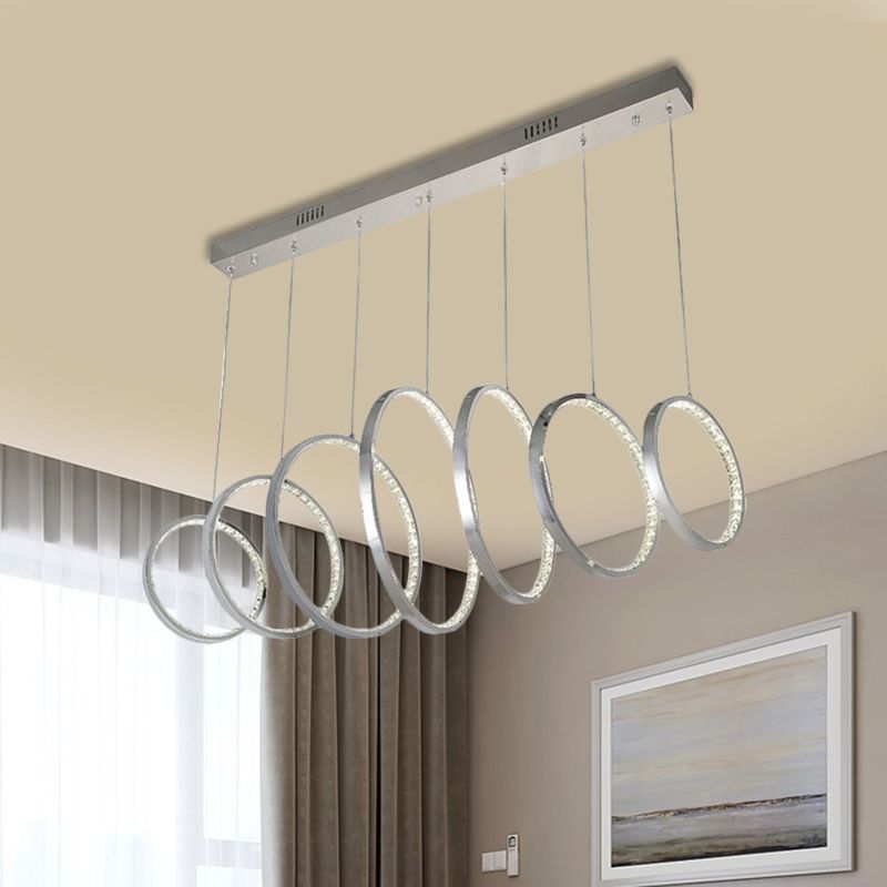 Hoops Hanging Ceiling Light Simplicity Metal LED Chrome Multiple Lamp Pendant for Kitchen