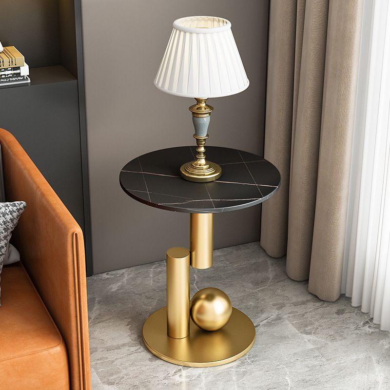 Modern Style Metal Base Slate Top Grey/black Gold/white Round Side Table
