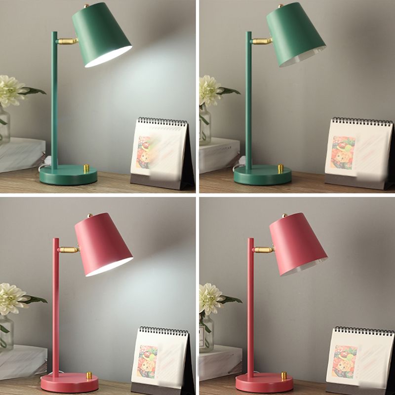 Macaroon Style Night Table Lamps Barrel 1-Light Bedroom Nightstand Lights with Metal Shade