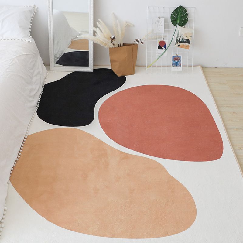 Unique White Modernist Rug Polyester Colorblock Rug Washable Pet Friendly Non-Slip Carpet for Living Room