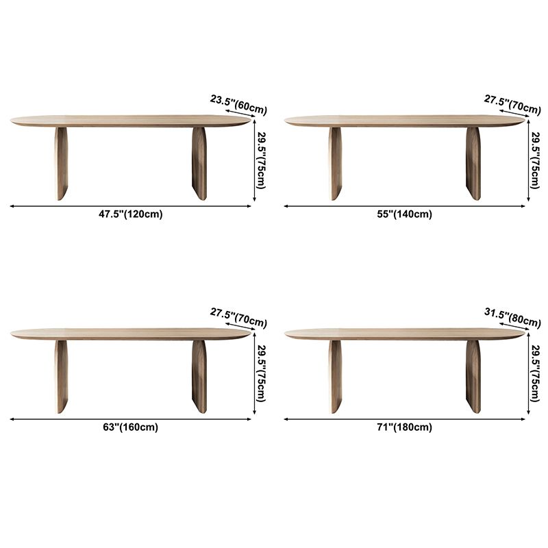 Oval Shape Double Pedestal Modern Dining Table Wood Color Fixed Table of Solid Wood