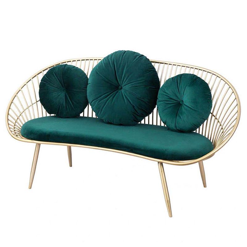 Modern Sloped Arm Sofa in Gold Metal Frame Sofa with 3 Pillows