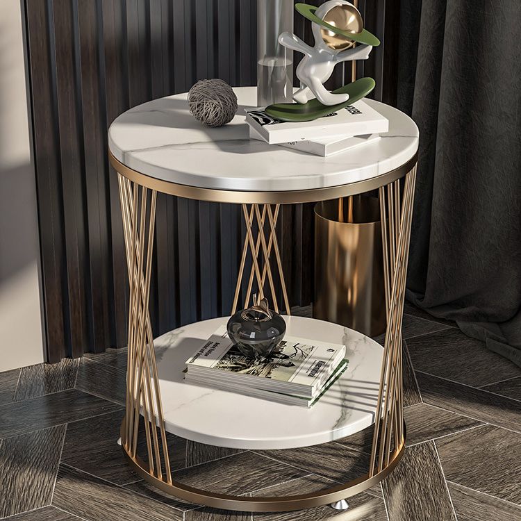 Glam Stone Accent Table Nightstand 21.65" Tall Bedside Cabinet