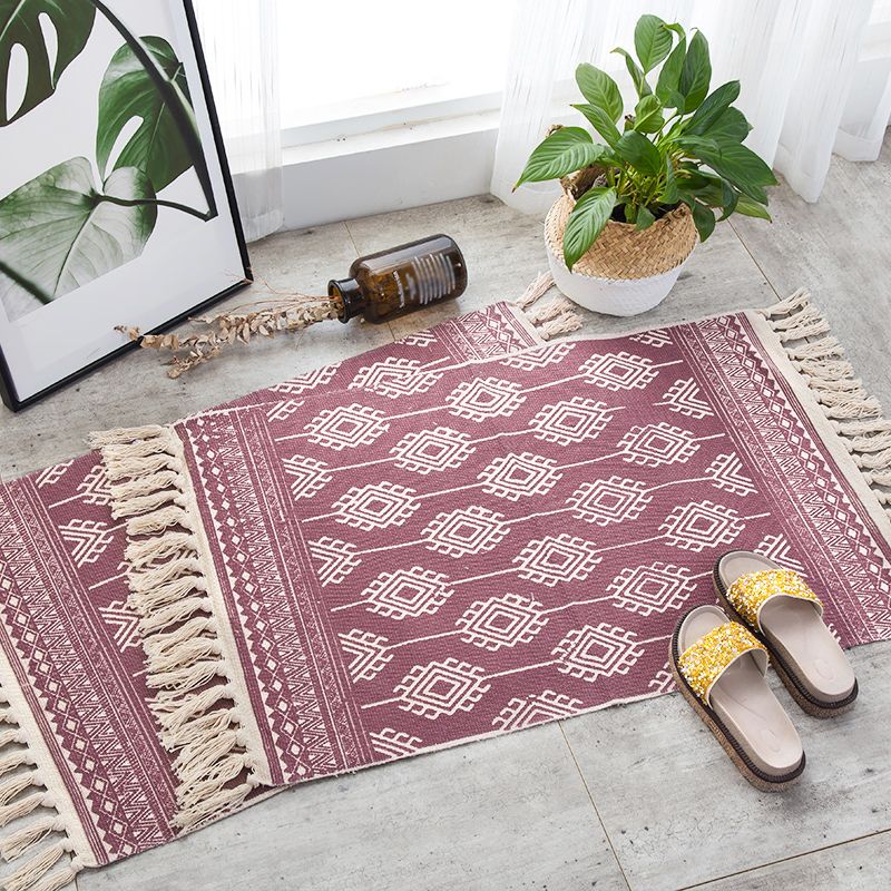 Stylish Boho Chic Rug Multi Color Geometrical Rug Pet Friendly Tassel Rug for Girls Room