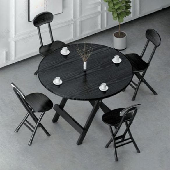 Contemporary Style Traditional Height Dining Set with Black Folding Table and Chairs