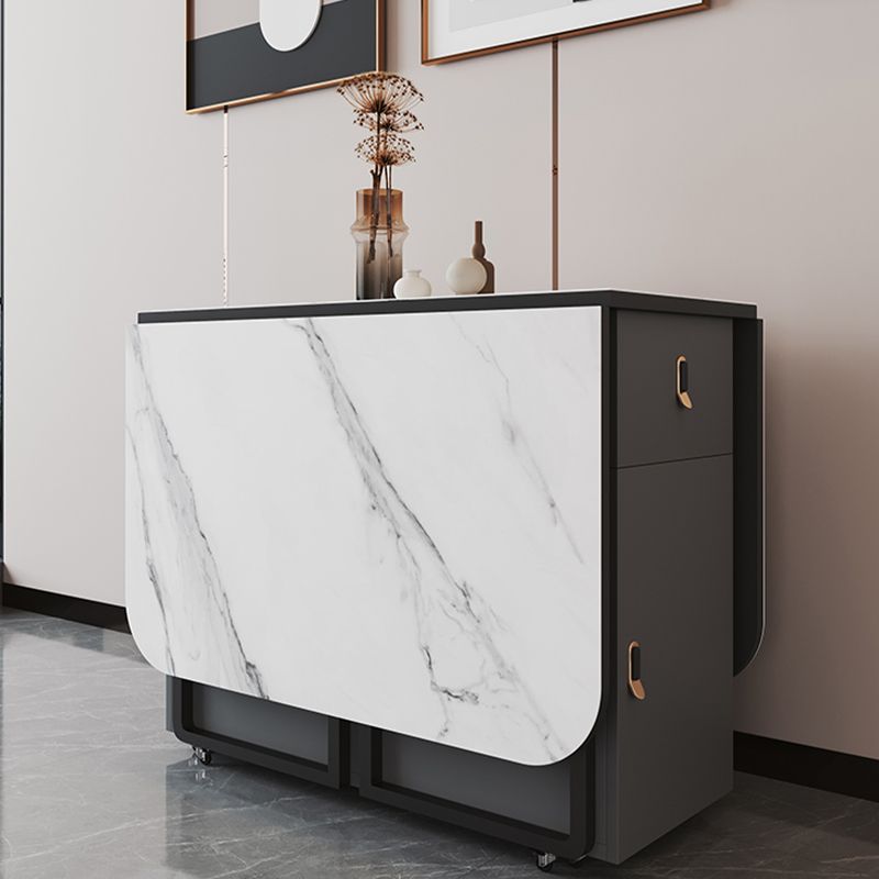 Foldable Sintered Stone Top Dining Table Modern Rectangle Table with Storage Trestle Base