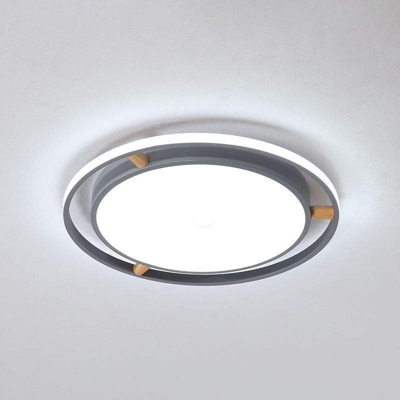 Plafonnier LED rond en métal pour chambre à coucher, luminaire contemporain de 16/19,5/23,5 pouces de large, gris