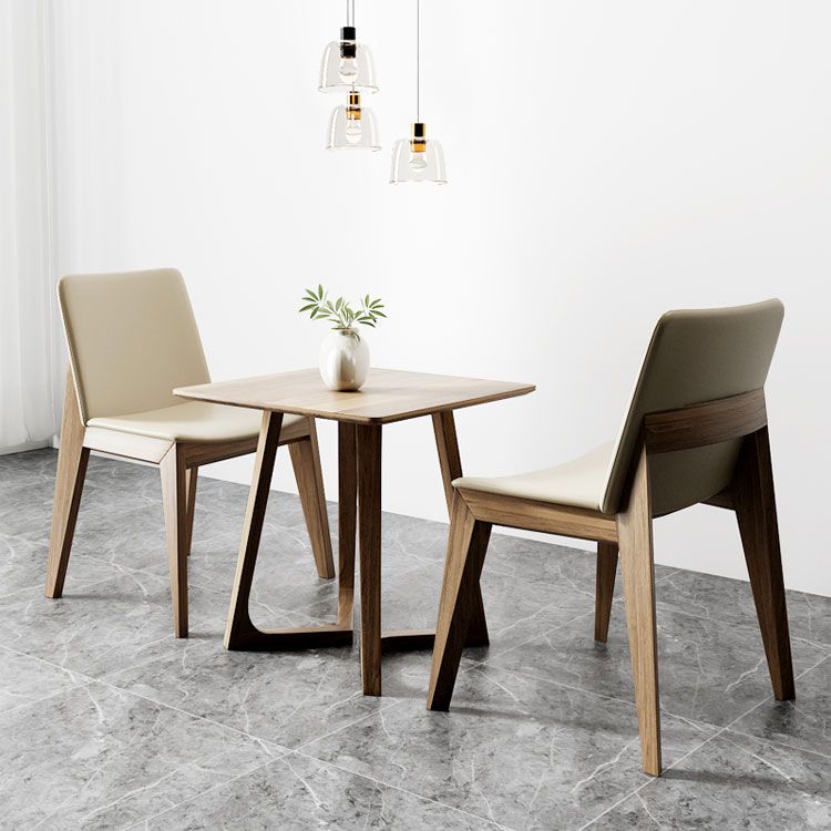 Square Wood Color Dining Table Solid Wood Table Industrial with Double Pedestal