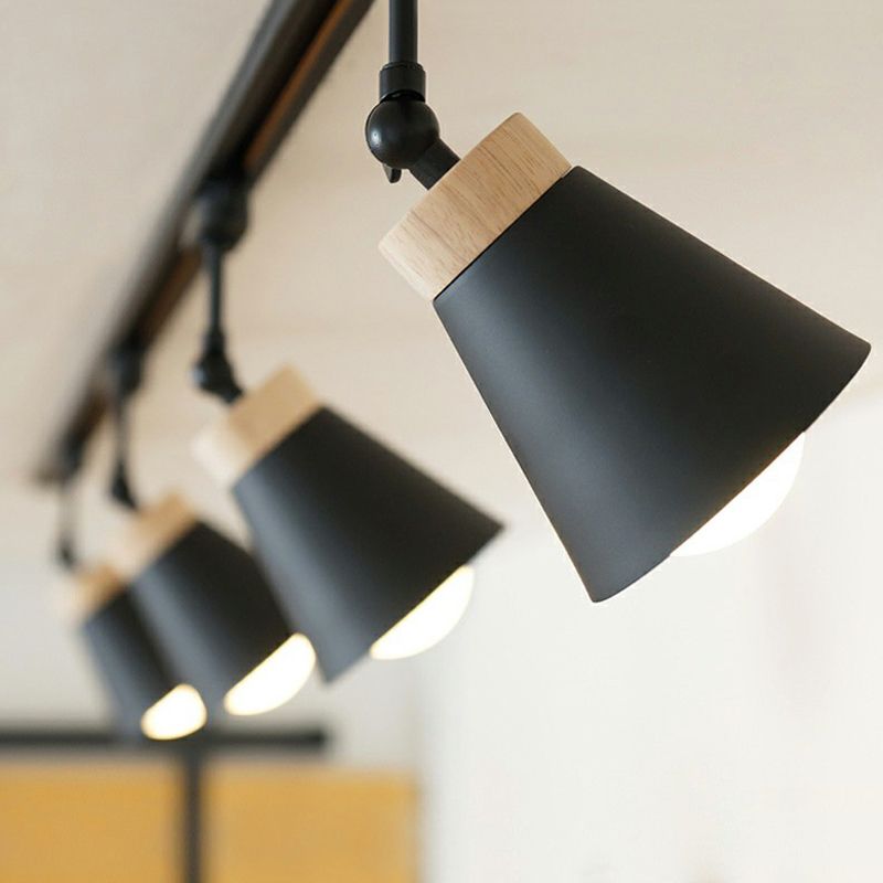 Living Room Semi Flush Mount Lamp Nordic Style Spotlight Track Light with Cone Metal Shade